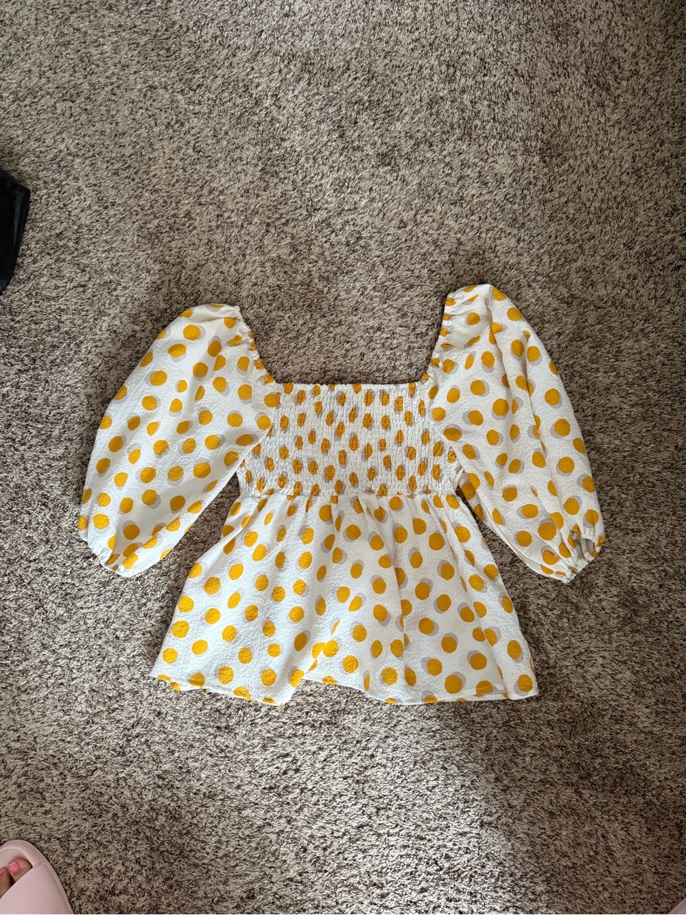Lumiere White Top with Yellow Polka Dots